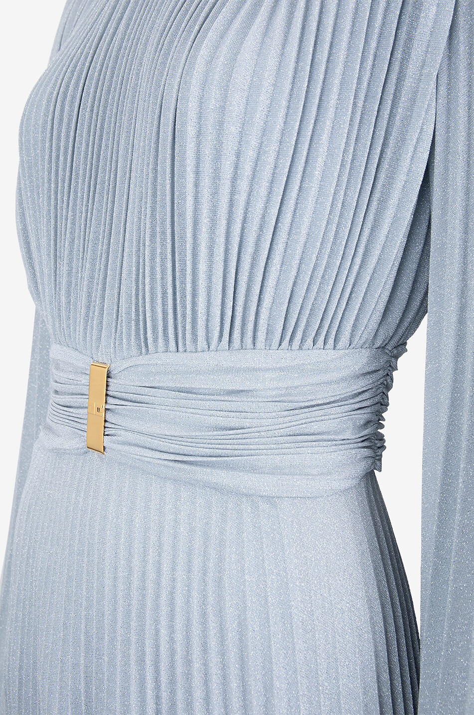 ELISABETTA FRANCHI Pleated Lurex jersey mini dress with back cut-out Women LIGHT BLUE 3