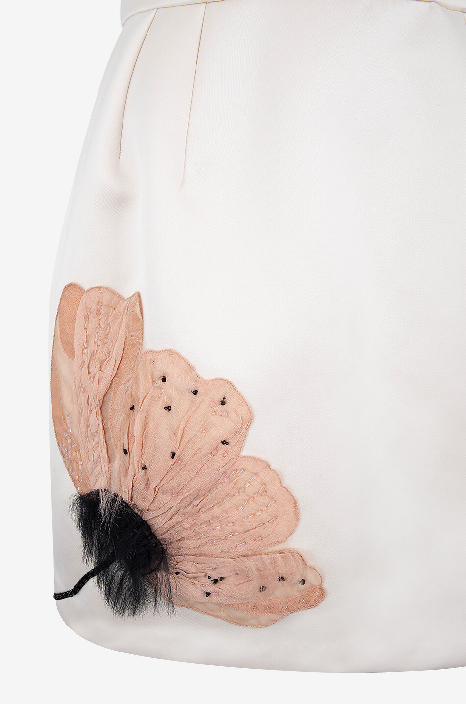 Duchesse mini evening dress with flower appliqué