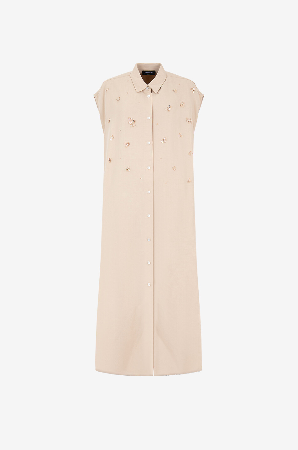 Gerades Midi-Hemdkleid mit Perlenstickereien