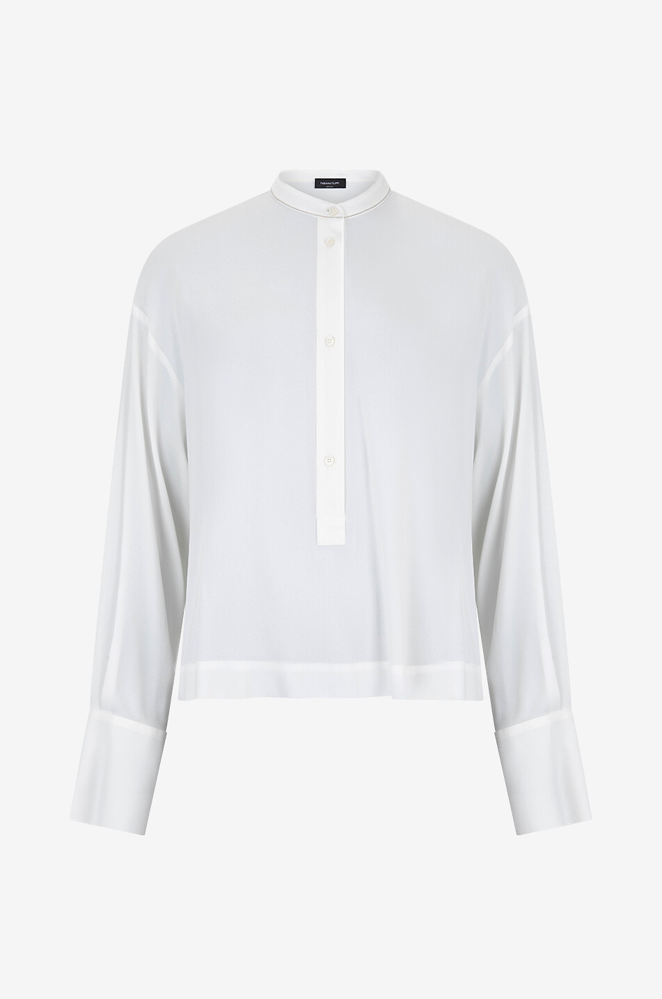 Chemise boxy en soie à col mao Henley Filo Diamanté