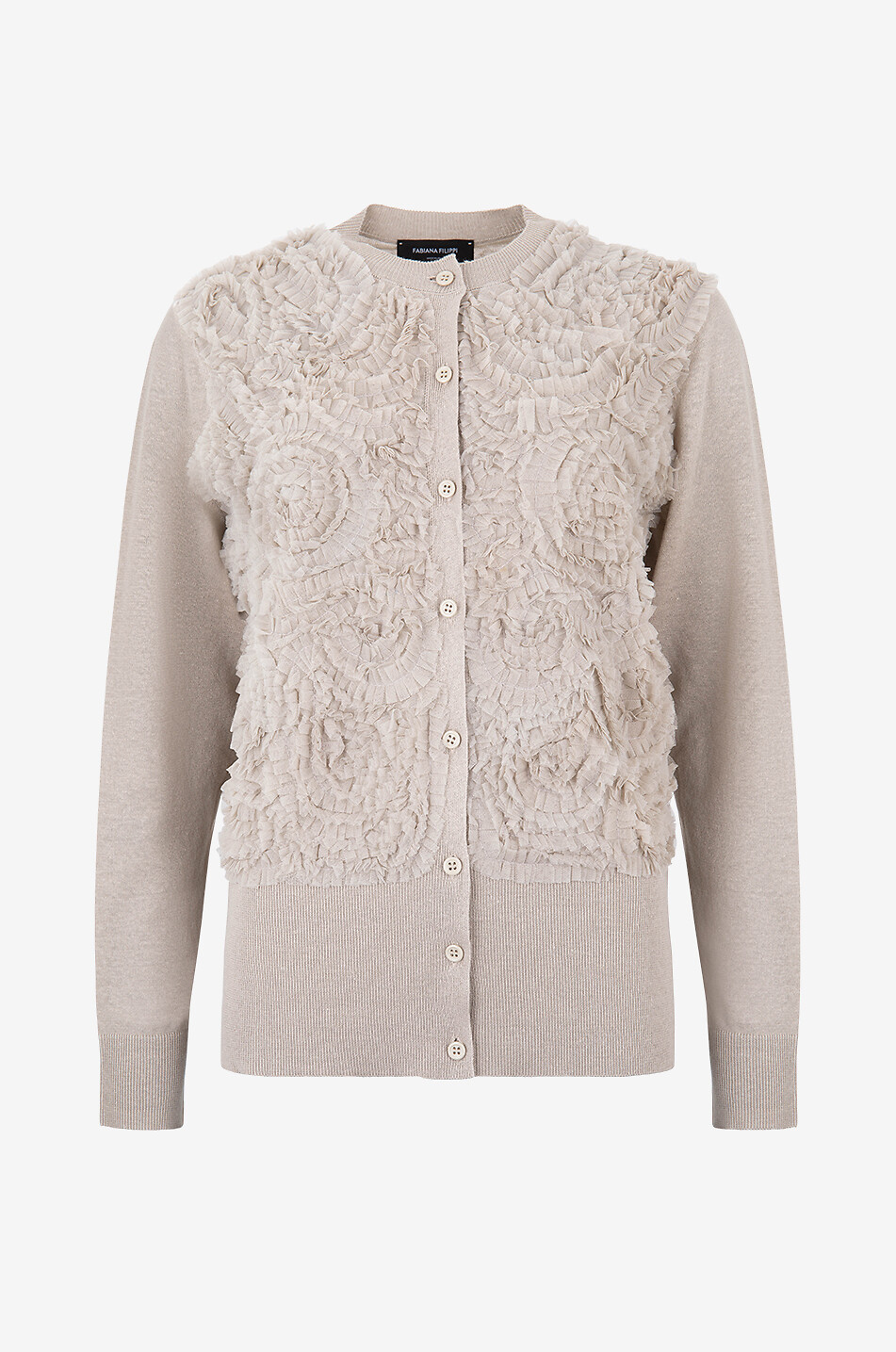 Cardigan en lin et coton à volants en tulle