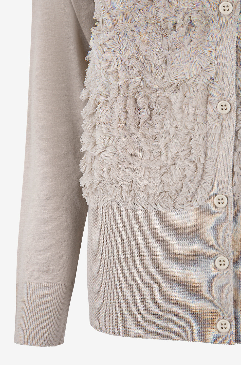 Cardigan en lin et coton à volants en tulle
