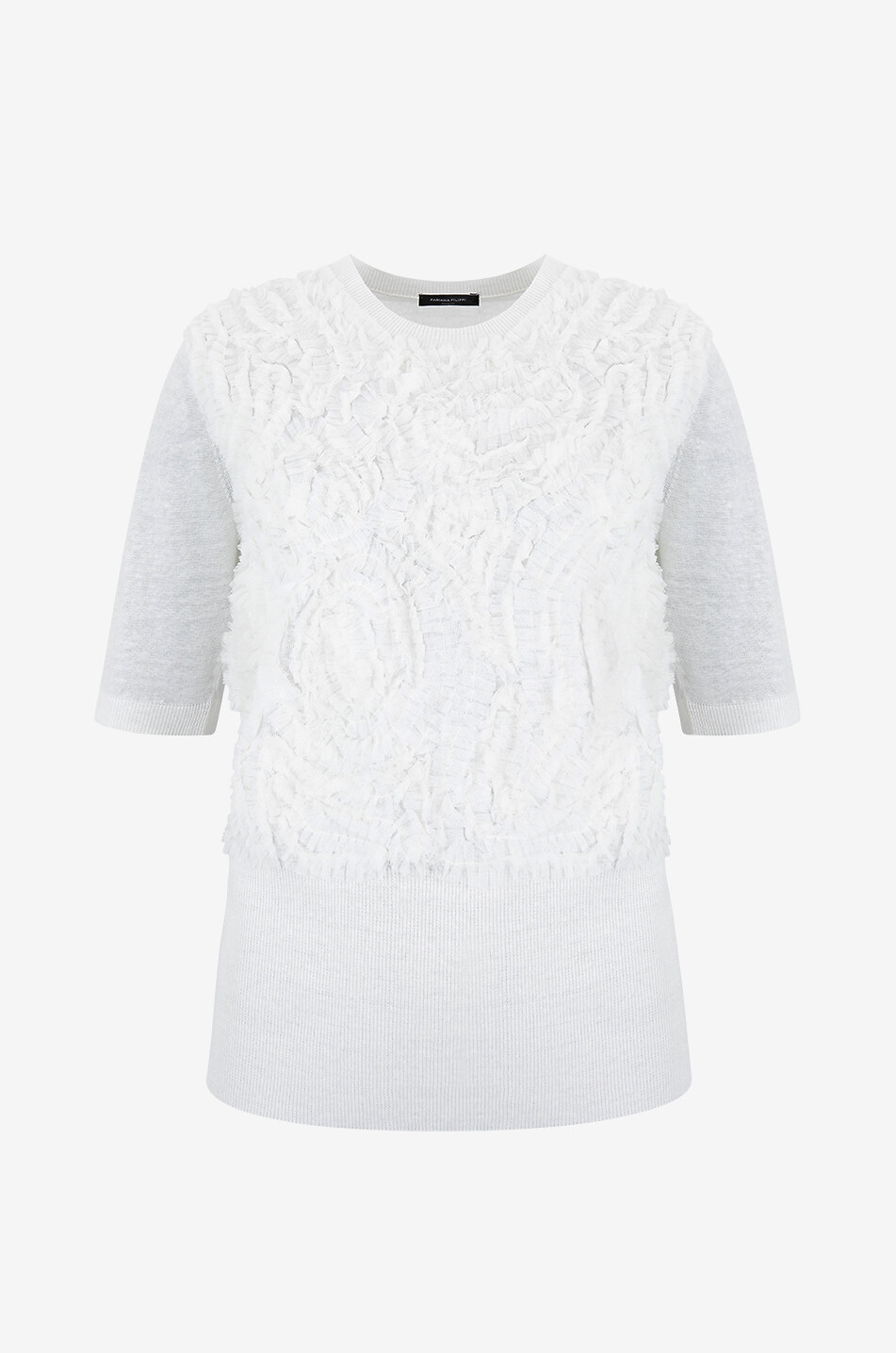 Pull à manches courtes en coton et lin orné de volants en tulle