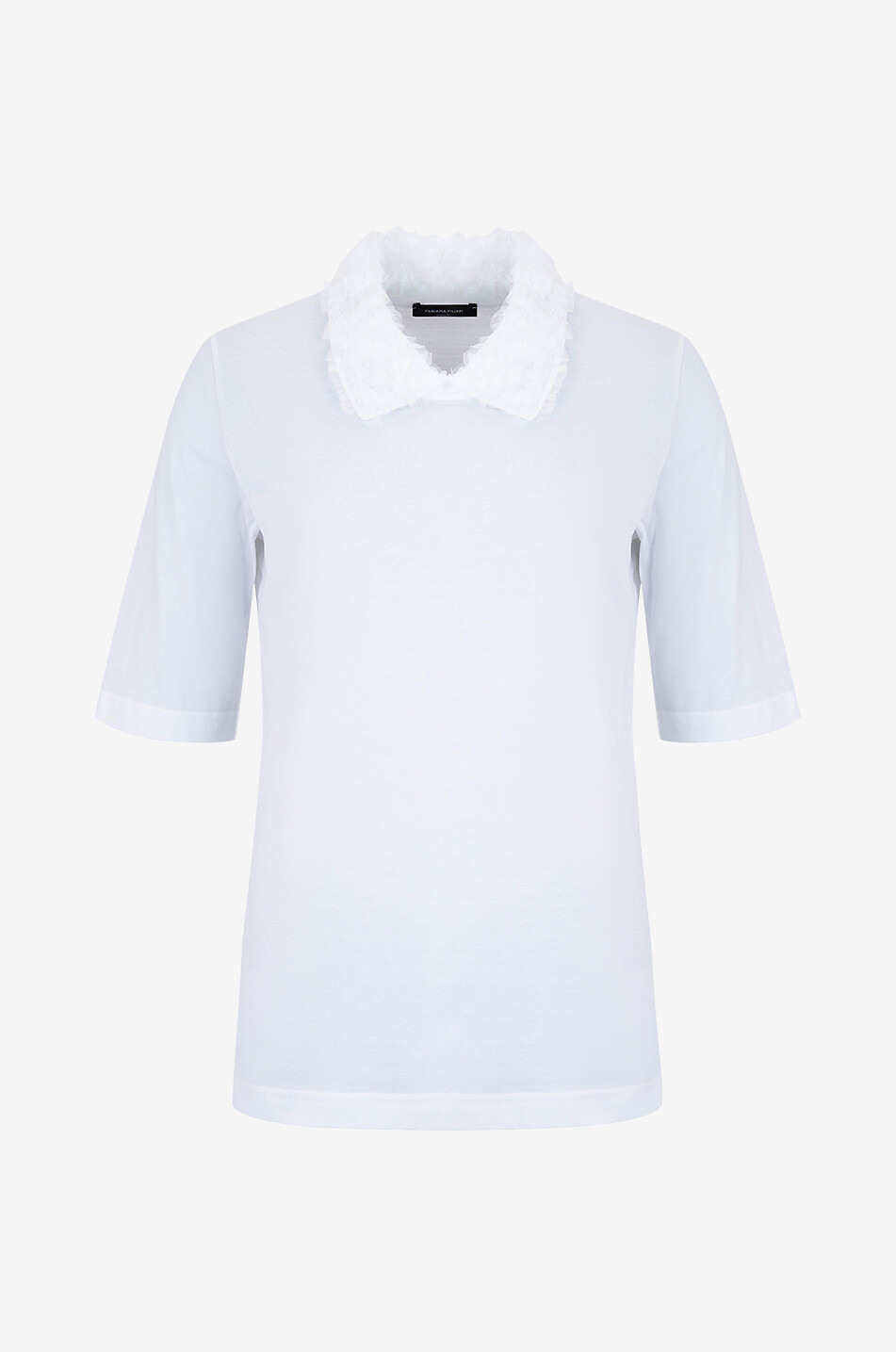 T-shirt en jersey à col chemise en tulle