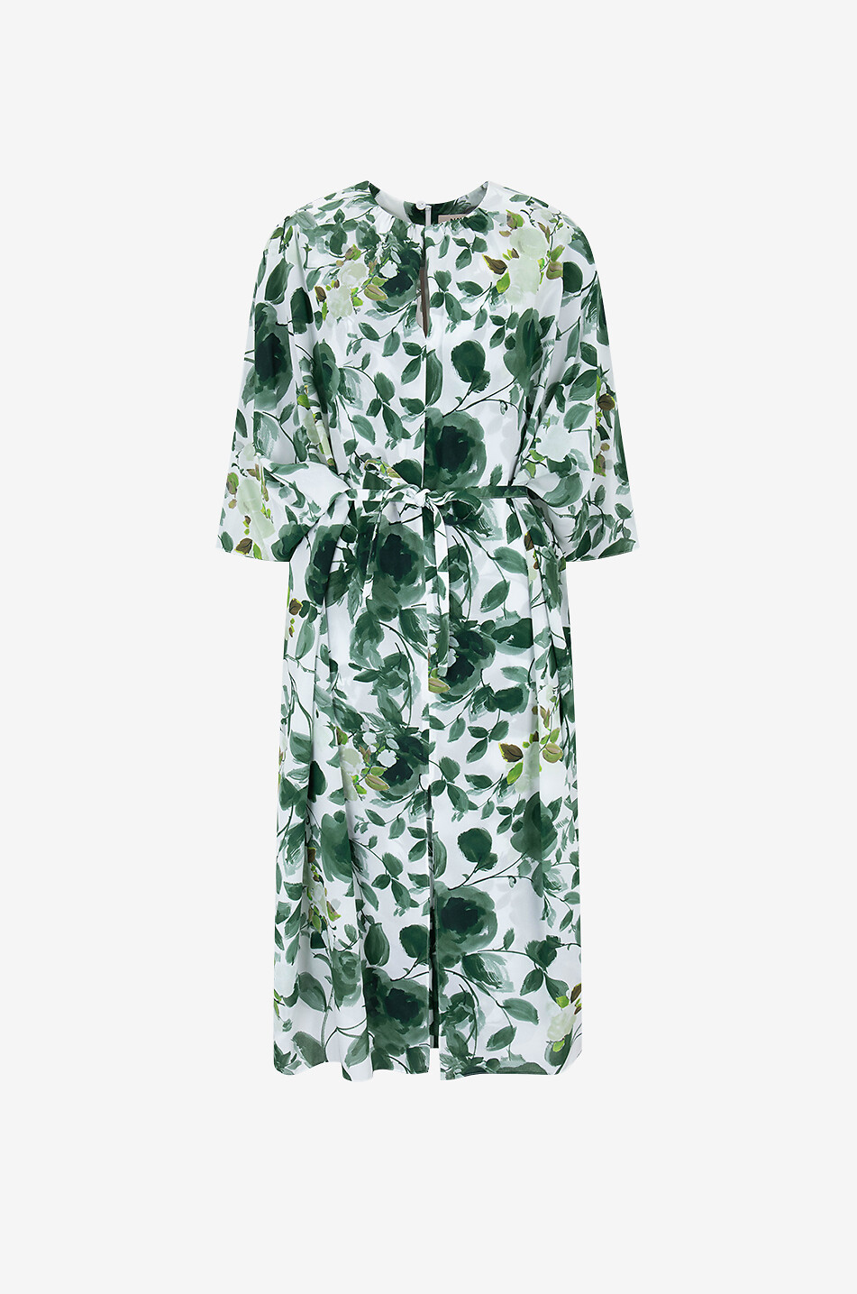 NATAN Robe cape midi en soie imprimé roseraie Clic Femme VERT 1