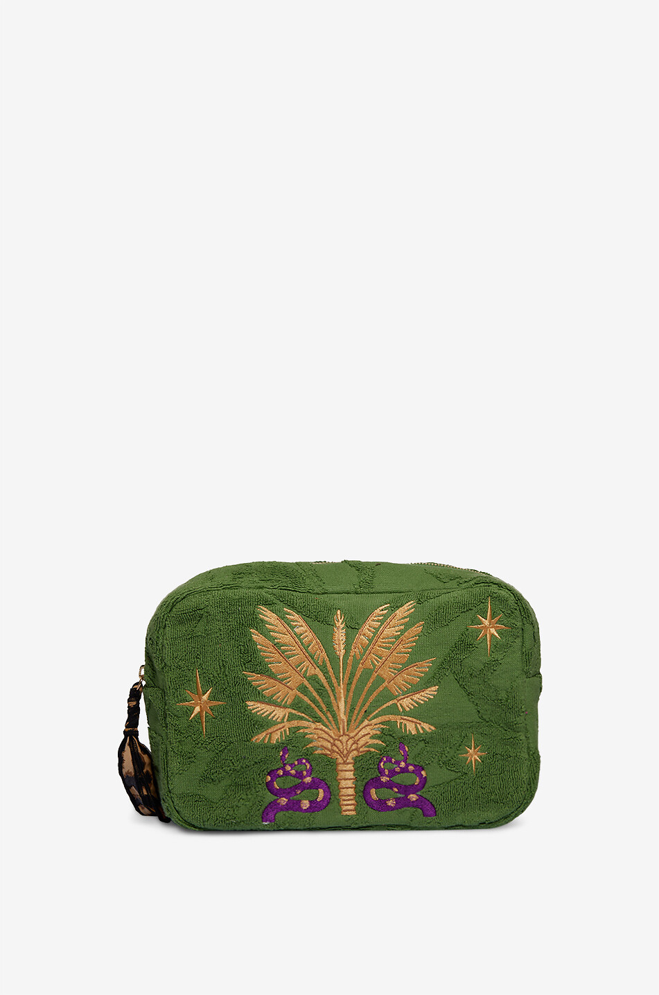 INDIA DEJONCKHEERE Palm Serenity Medium embroidered terry pouch Women GREEN 1