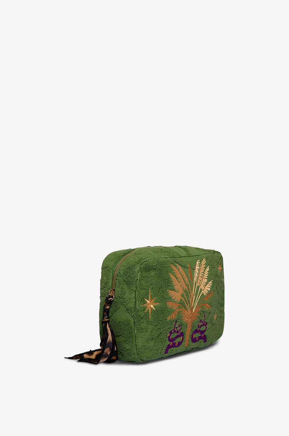 INDIA DEJONCKHEERE Palm Serenity Medium embroidered terry pouch Women GREEN 2