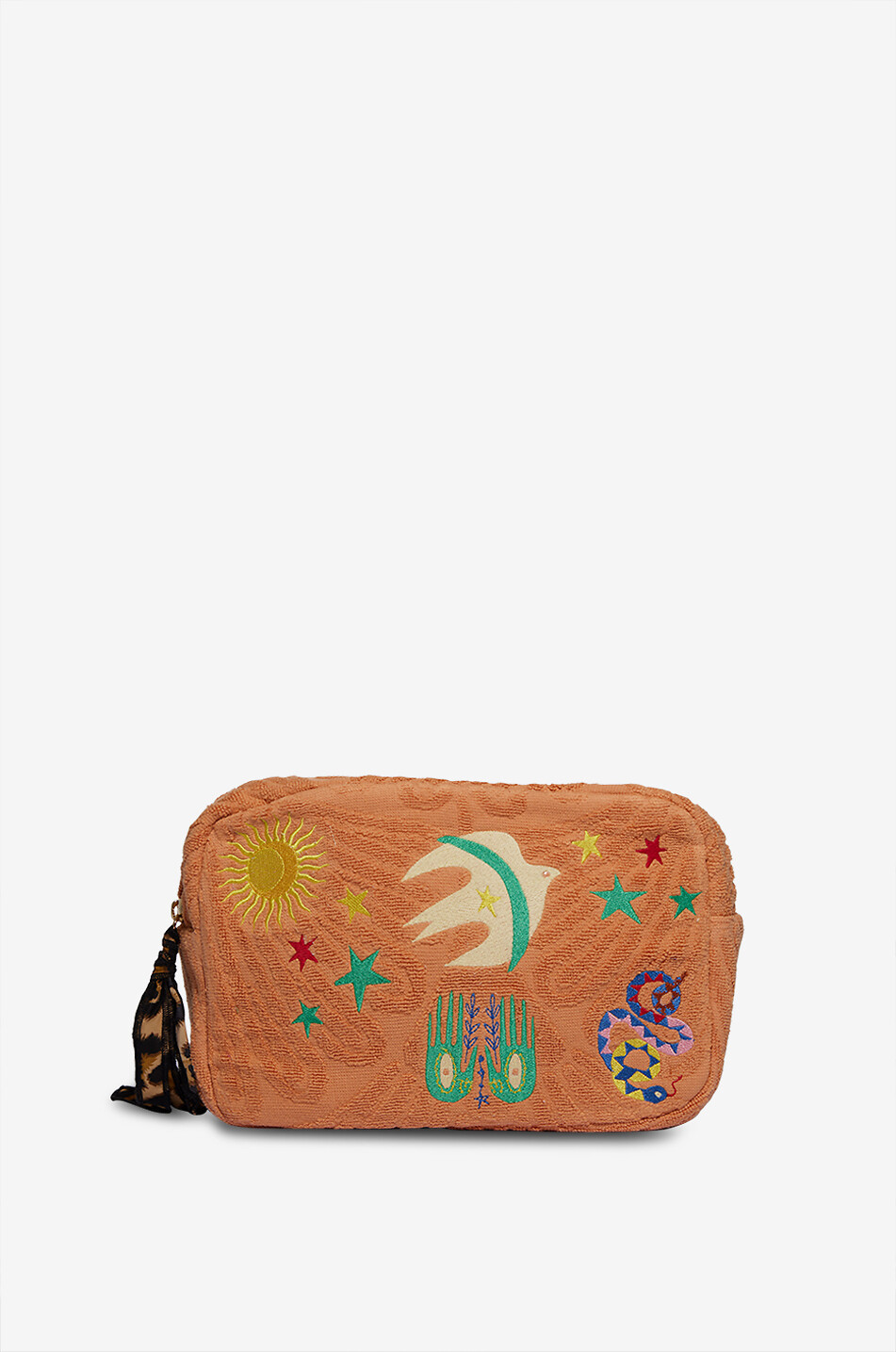 INDIA DEJONCKHEERE Sunburst Serenity Medium embroidered terry pouch Women LIGHT ORANGE 1