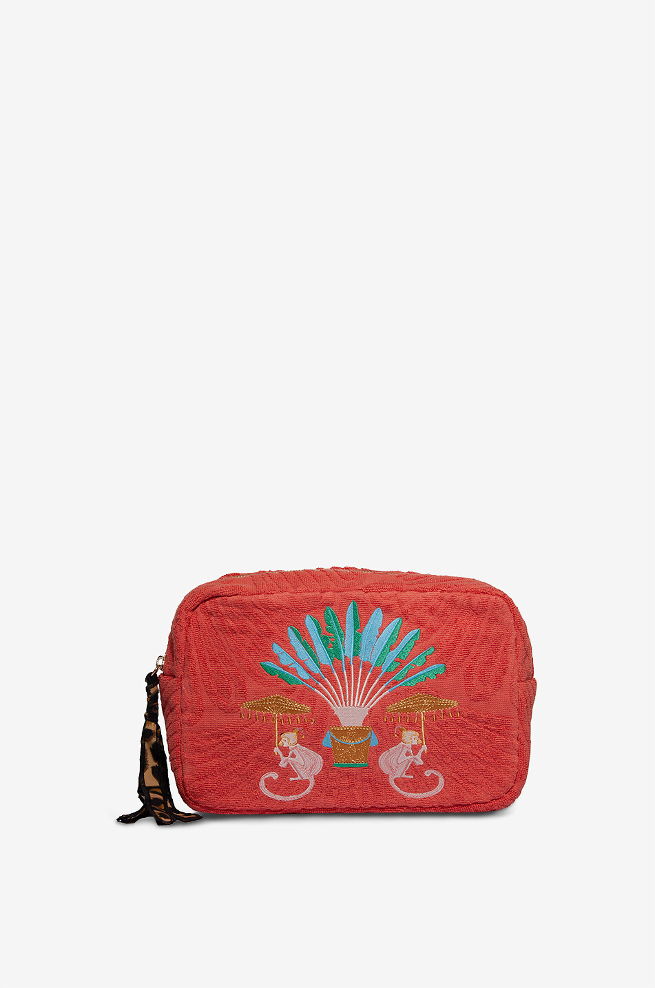 INDIA DEJONCKHEERE Trousse brodée en éponge Umbrella Escape Medium Femme ORANGE MOYEN 1