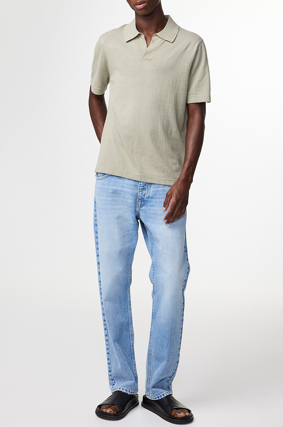 NN07 Ryan cotton and linen short-sleeved polo shirt Men LIGHT GREEN 3