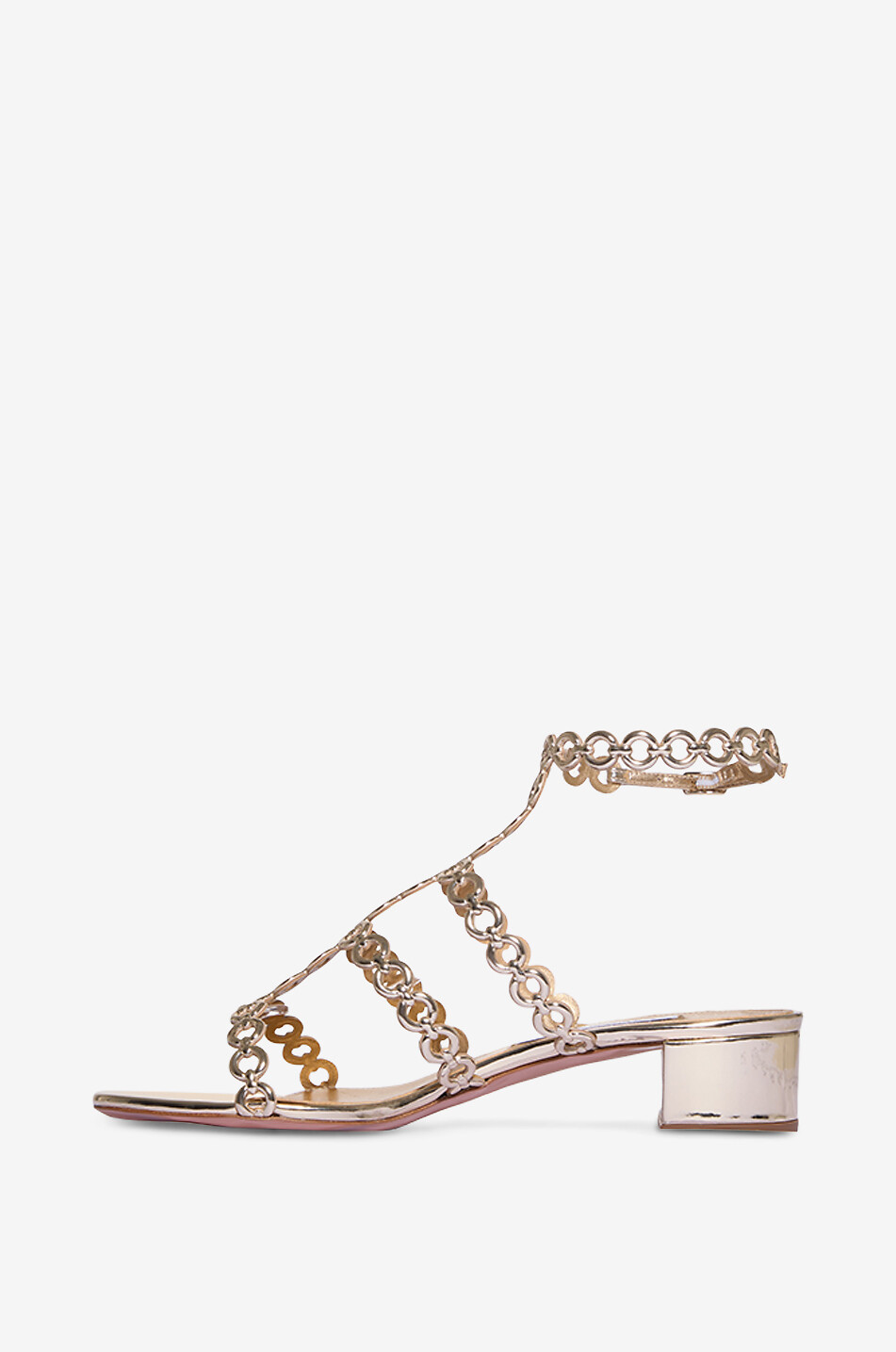 Goldene Sandalen mit kleinem Blockabsatz Infinity Chain 35