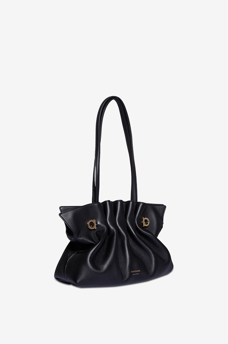SALVATORE FERRAGAMO Ferragamo Soft Small gathered smooth leather shoulder bag Women BLACK 2