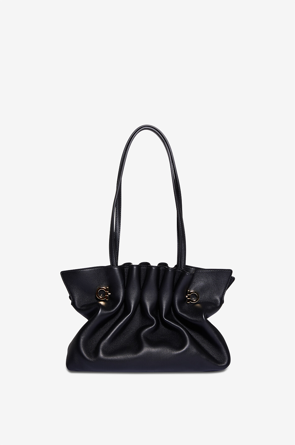 SALVATORE FERRAGAMO Ferragamo Soft Small gathered smooth leather shoulder bag Women BLACK 3