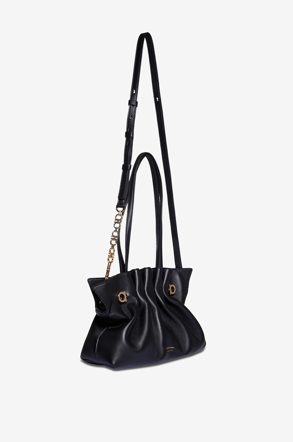SALVATORE FERRAGAMO Ferragamo Soft Small gathered smooth leather shoulder bag Women BLACK 5