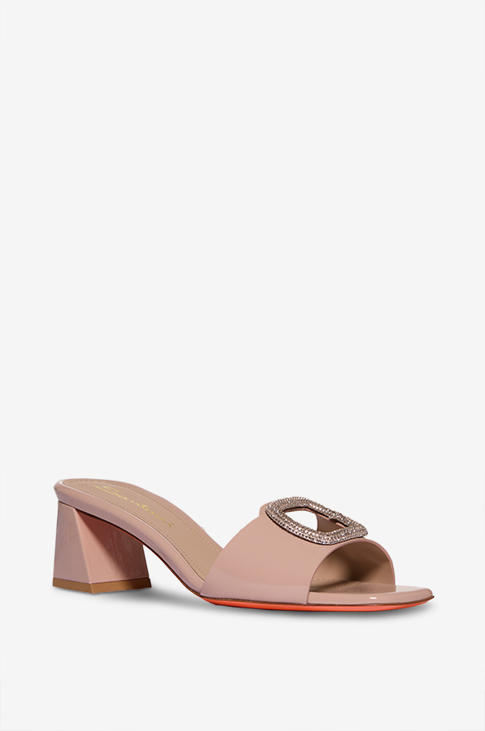 Pantoletten mit Absatz aus Lackleder mit Kristallen