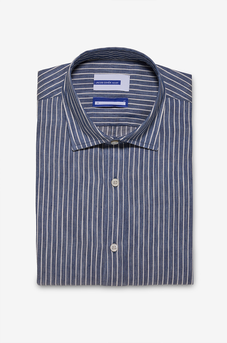 JACOB COHEN Chemise rayée en lin à col italien Homme BLEU FONCE 1