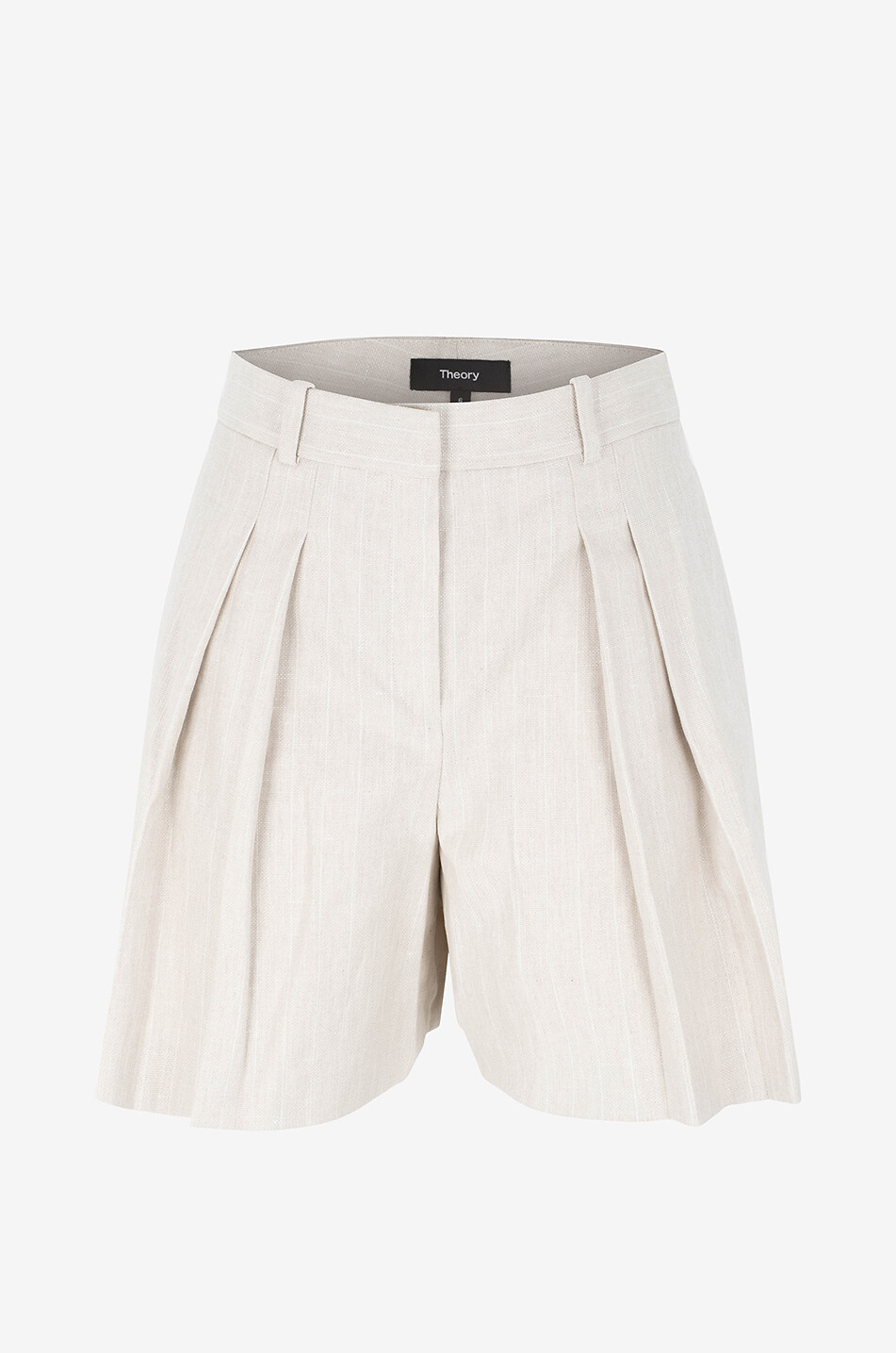 THEORY Short à pinces en coton et lin Femme Beige clair 1