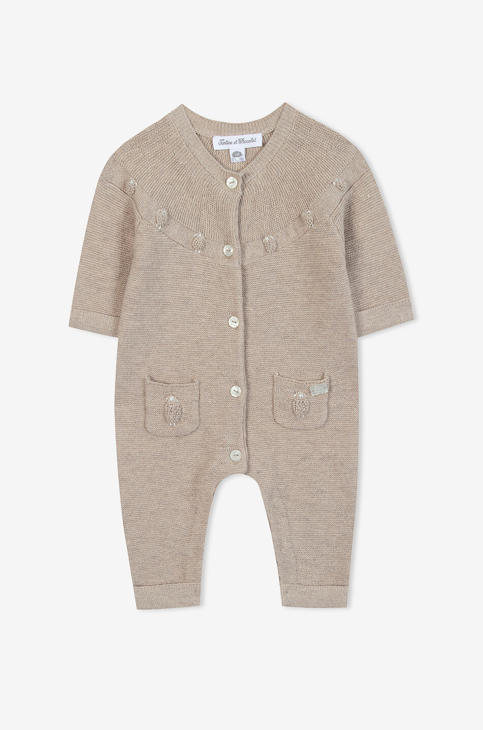 TARTINE ET CHOCOLAT Garter stitch baby overall with sheep Baby LIGHT BROWN 1