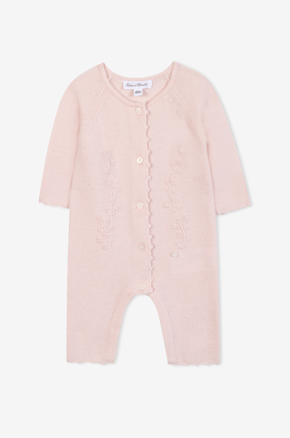 TARTINE ET CHOCOLAT Flower-embroidered knit baby jumpsuit Baby LIGHT PINK 1