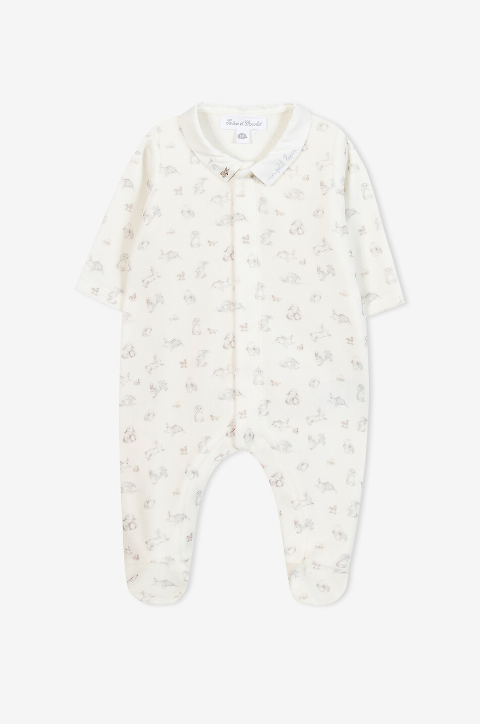 TARTINE ET CHOCOLAT Pyjama bébé en velours motif lapins Bébé BLANC CASSE 1