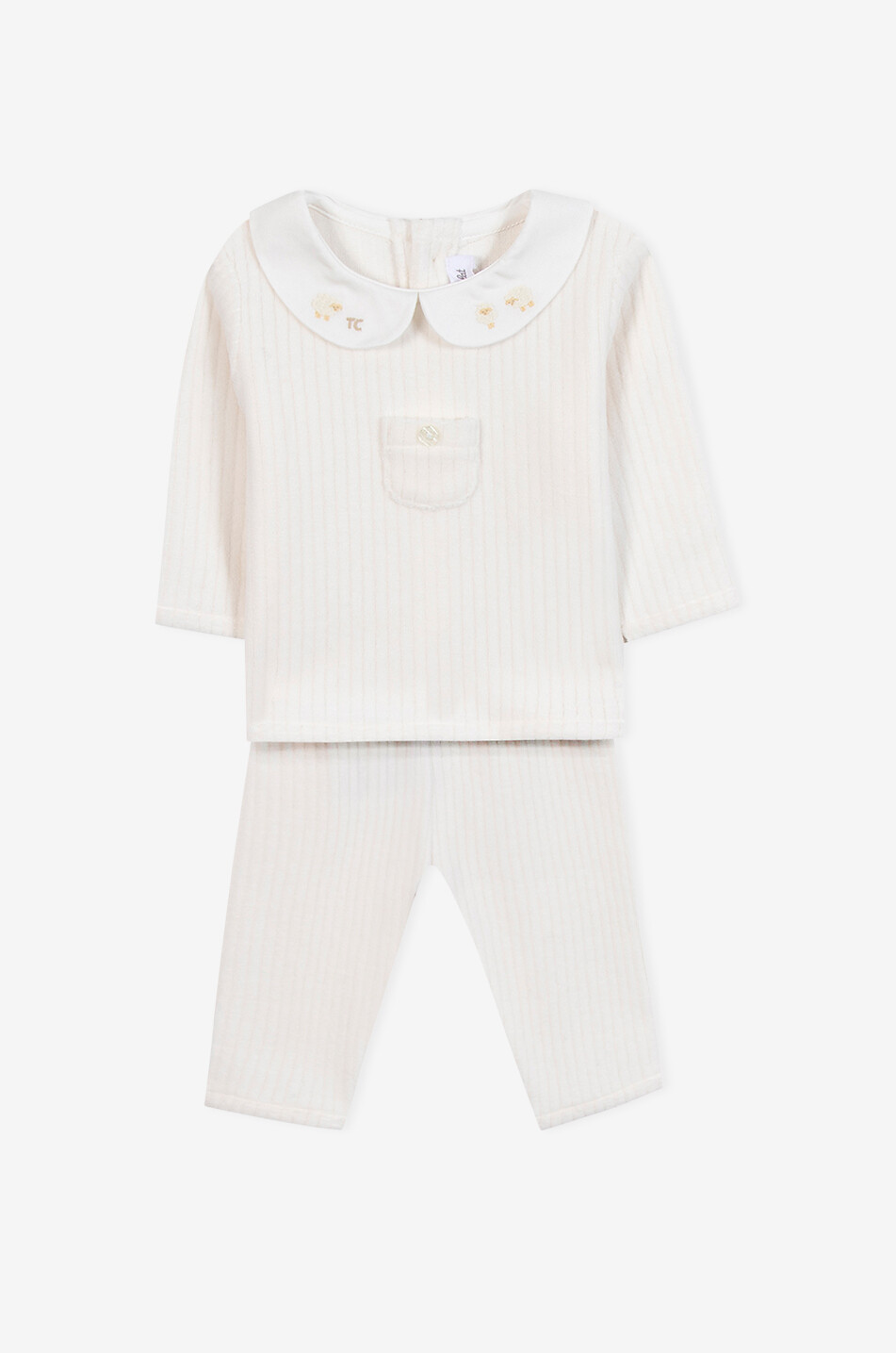 Sheep embroidered striped velvet baby set