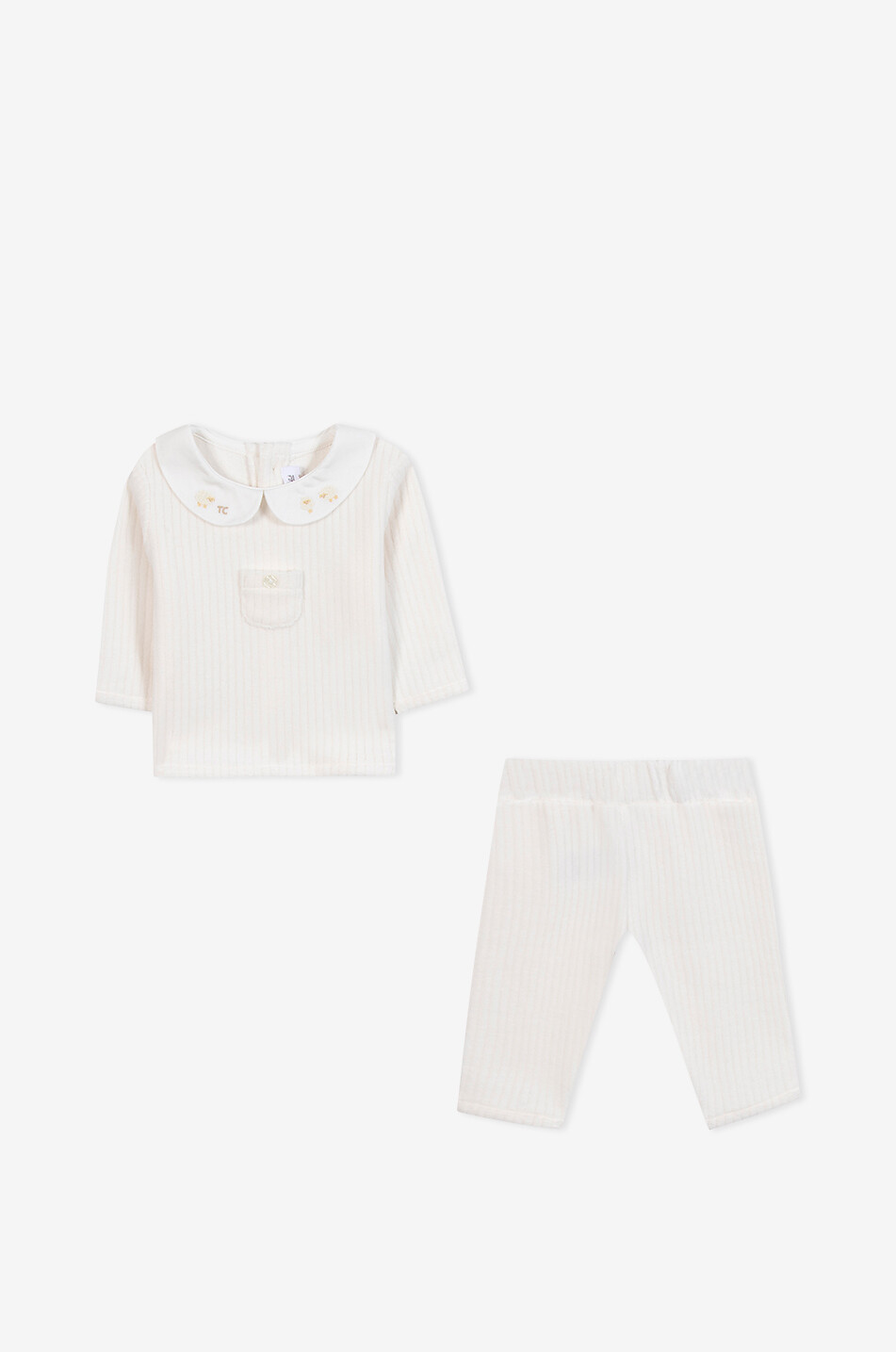 TARTINE ET CHOCOLAT Sheep embroidered striped velvet baby set Baby EGGSHELL 2