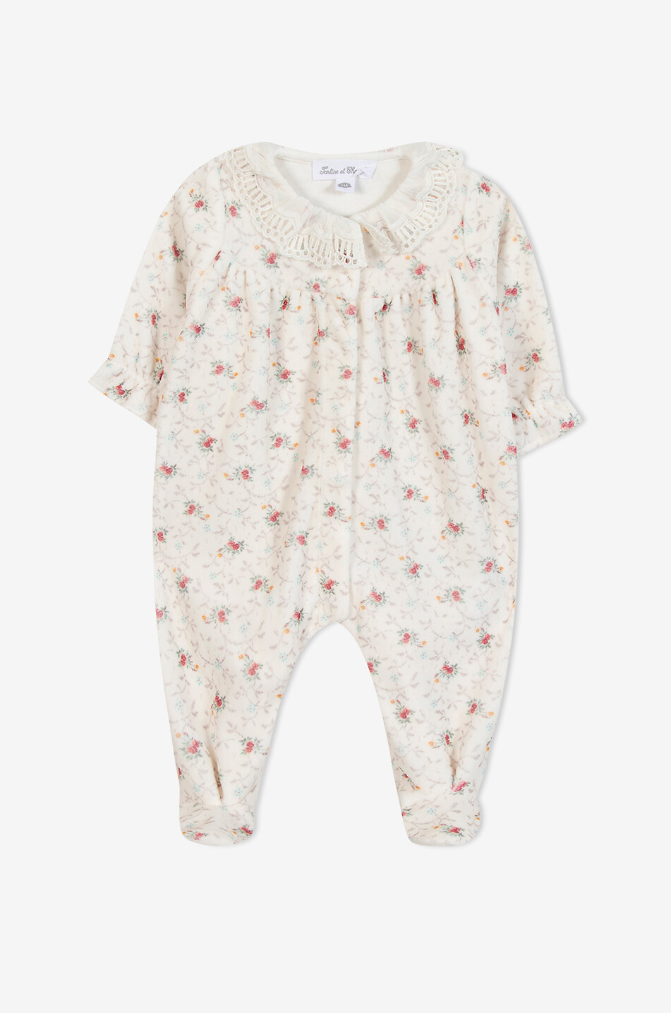 TARTINE ET CHOCOLAT Samt-Pyjama für Babys mit Blütenmotiv und Spitzenkragen Baby CREMEFARBEN 1