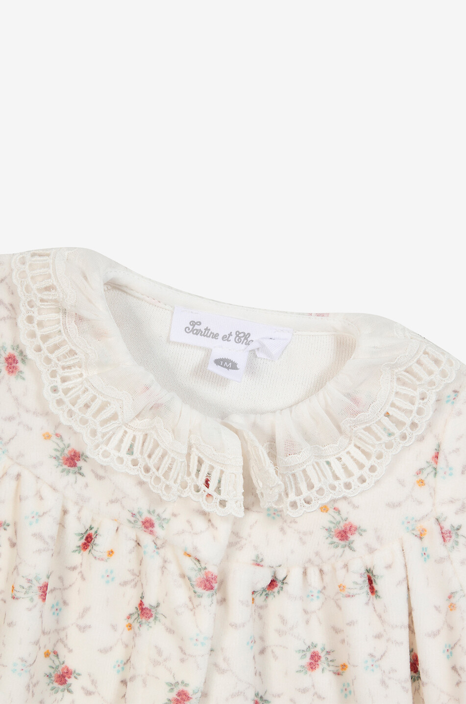 TARTINE ET CHOCOLAT Samt-Pyjama für Babys mit Blütenmotiv und Spitzenkragen Baby CREMEFARBEN 3