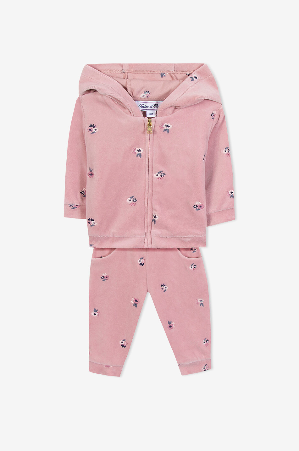 TARTINE ET CHOCOLAT Baby jogger set in velvet with flower embroideries Baby PINK 1