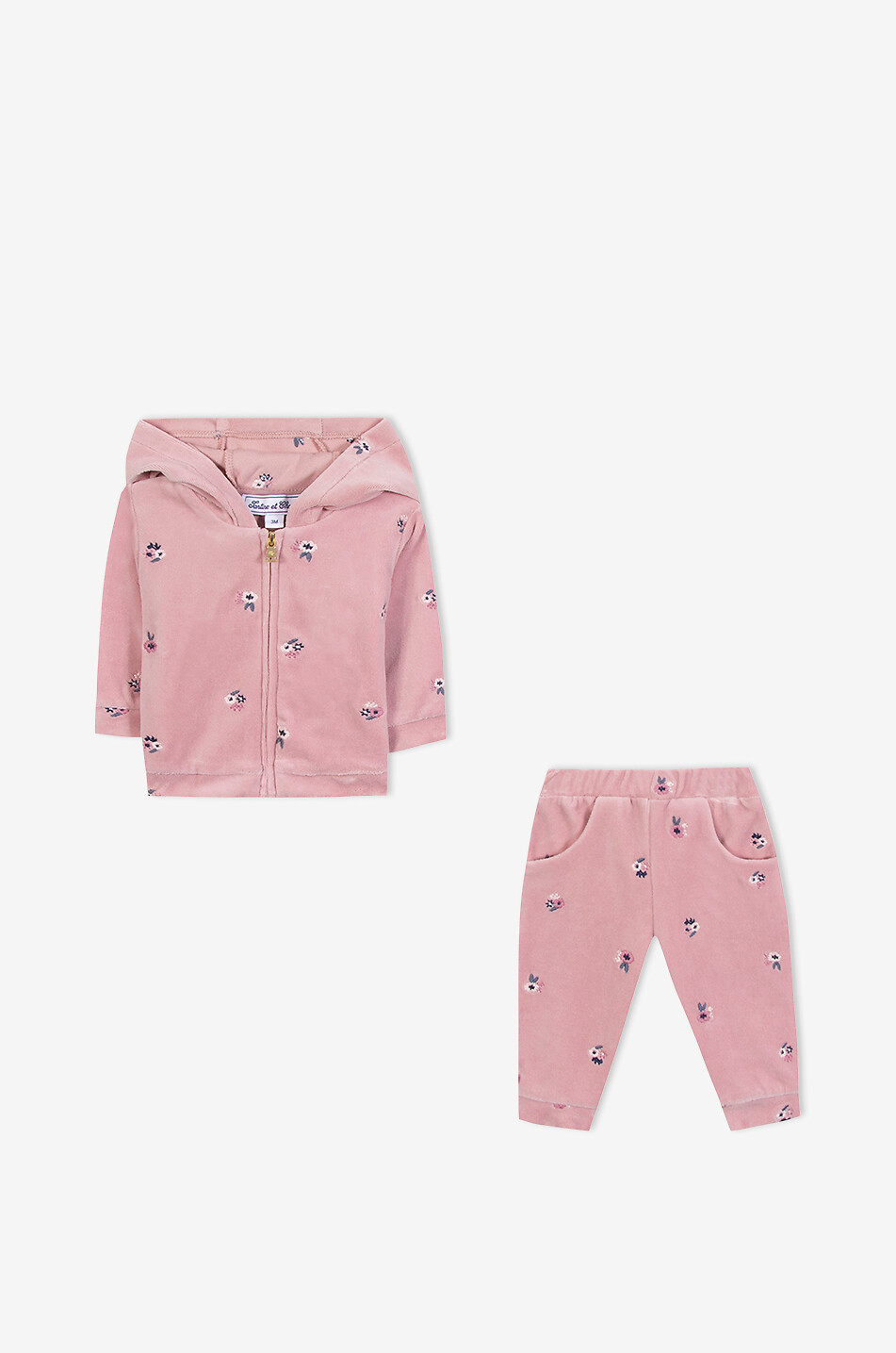 TARTINE ET CHOCOLAT Baby jogger set in velvet with flower embroideries Baby PINK 2