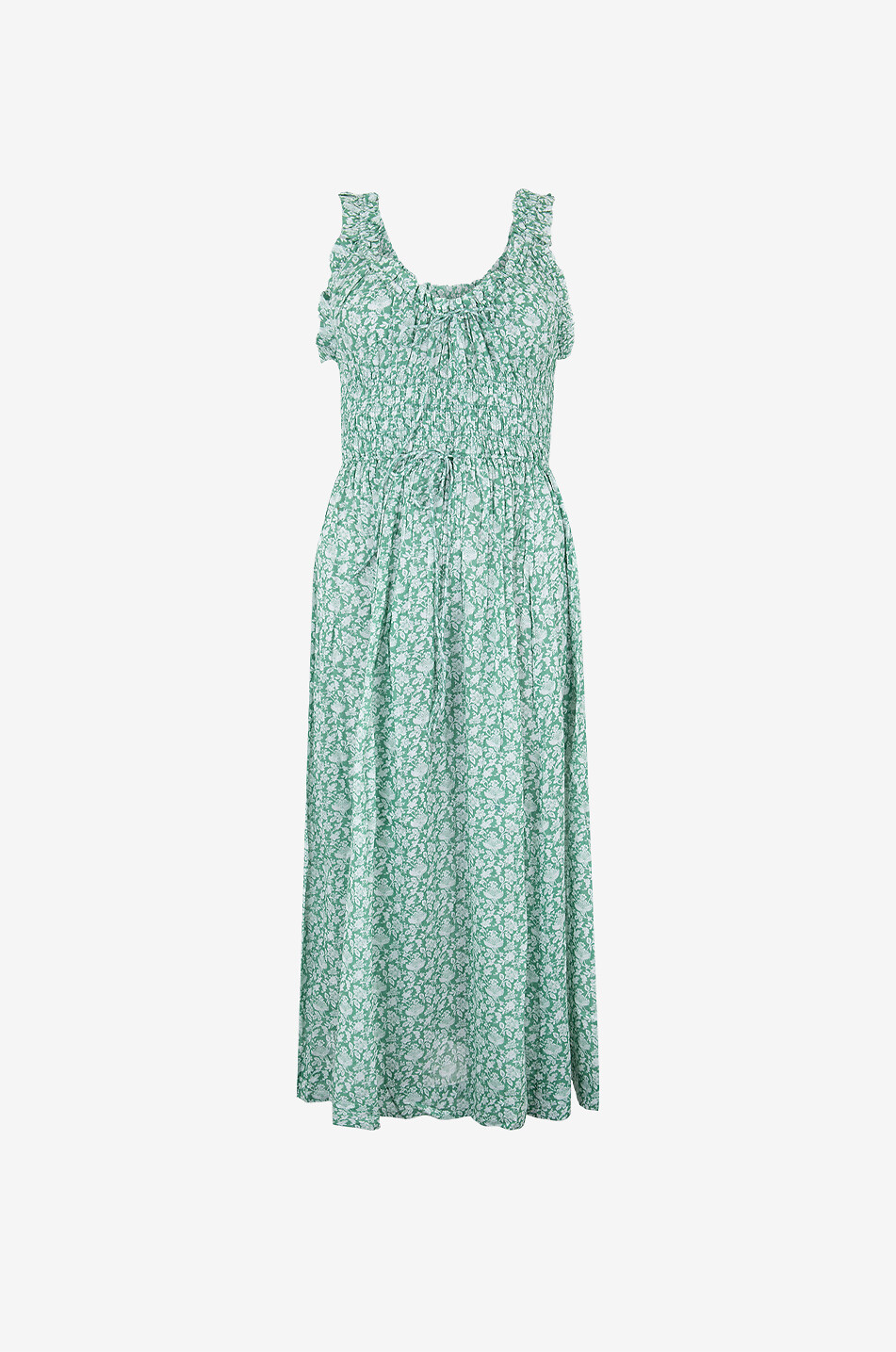 DÔEN Emmaretta Peridot Tea Floral organic cotton voile midi dress Women GREEN 1