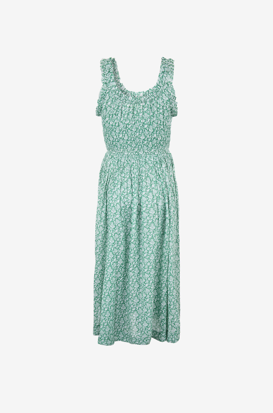 DÔEN Emmaretta Peridot Tea Floral organic cotton voile midi dress Women GREEN 2
