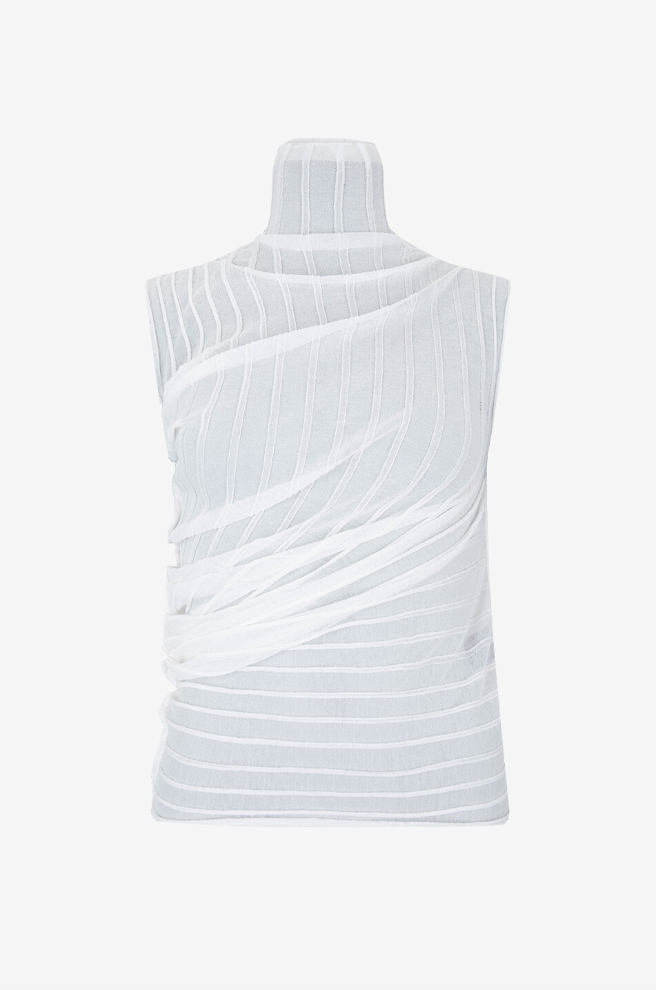 VICTORIA BECKHAM Top transparent drapé en maille côtelé à col montant Femme BLANC 1