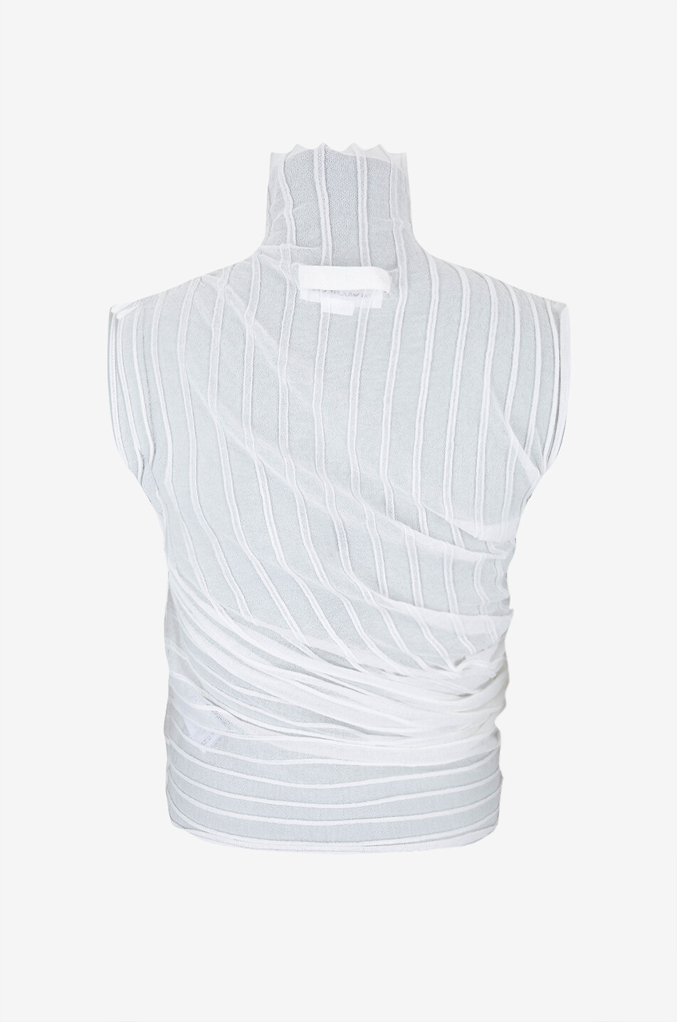 VICTORIA BECKHAM Top transparent drapé en maille côtelé à col montant Femme BLANC 2