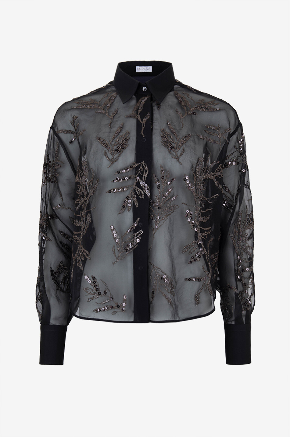 Seidenmusselin-Bluse mit Stickereien Glistening Flora