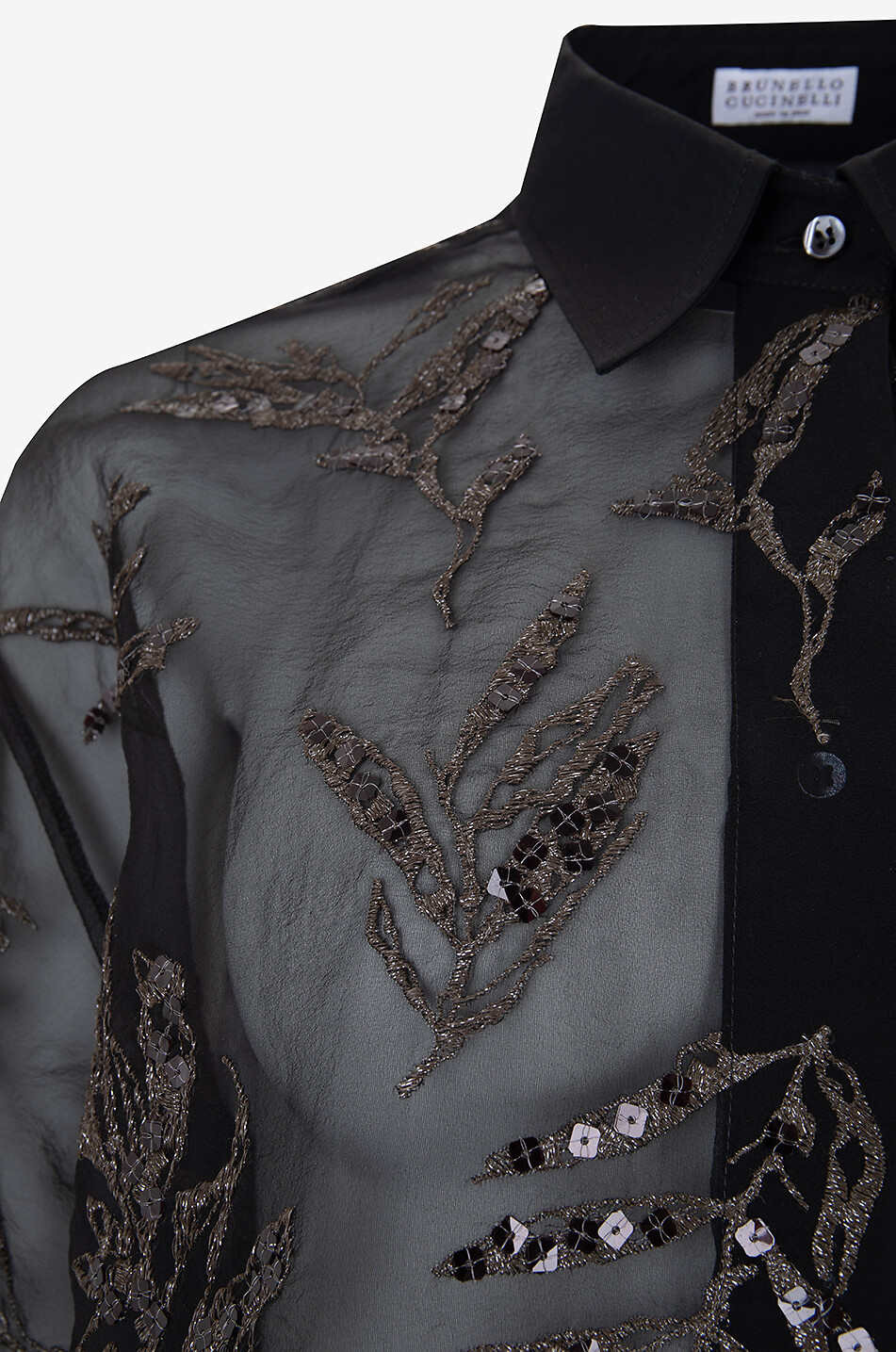 BRUNELLO CUCINELLI Seidenmusselin-Bluse mit Stickereien Glistening Flora Damen SCHWARZ 3