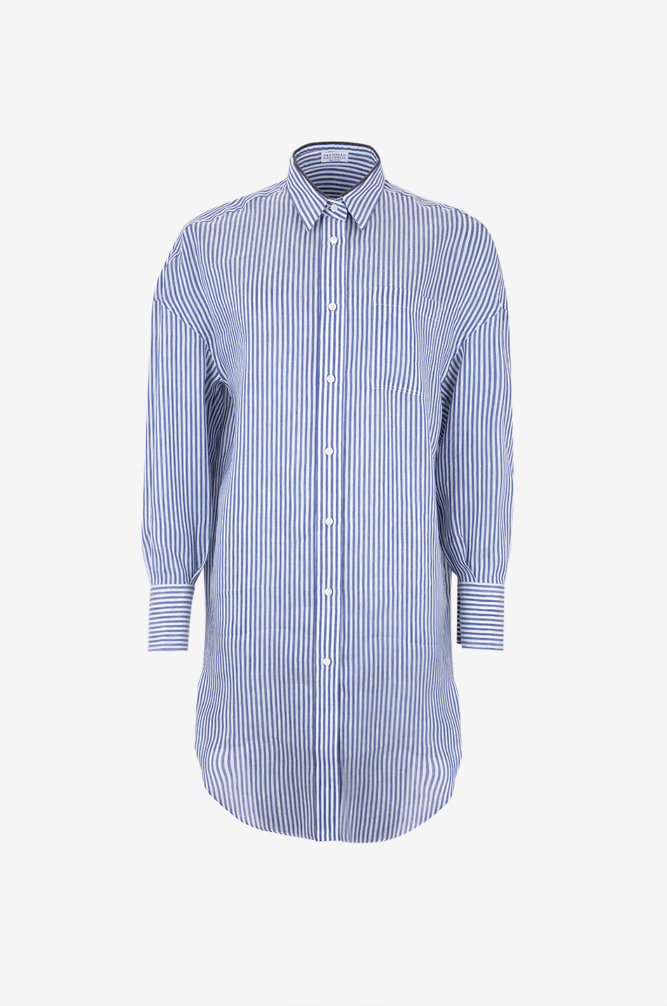 Gestreiftes Oversize-Hemd aus Leinen- und Seidenorganza Shiny Collar