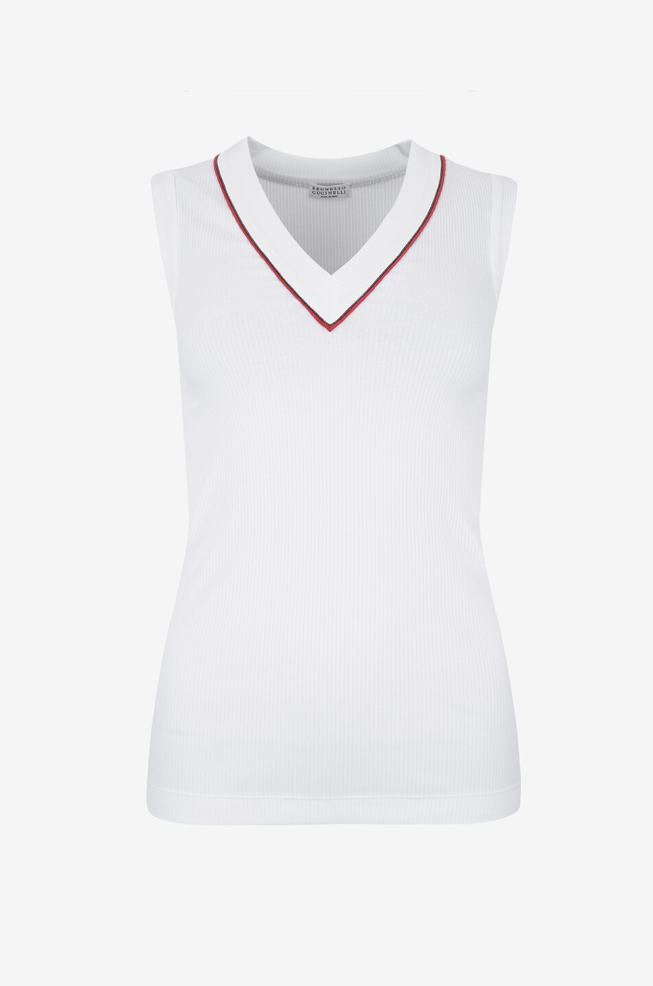 BRUNELLO CUCINELLI Shiny Piping ribbed V-neck tank top Women WHITE 1