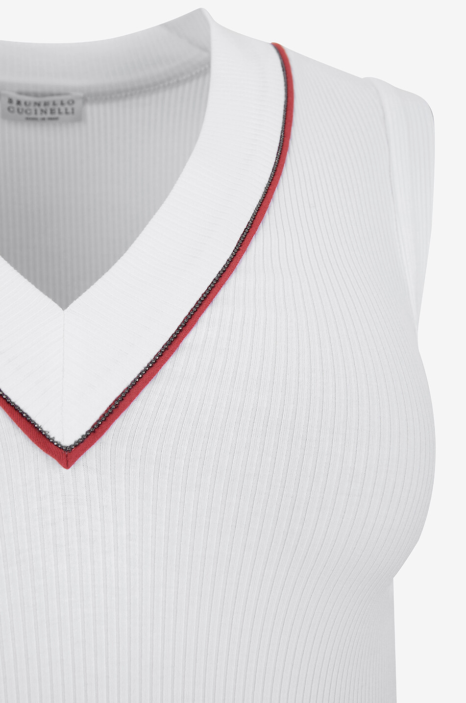 Débardeur côtelé à col V Shiny Piping