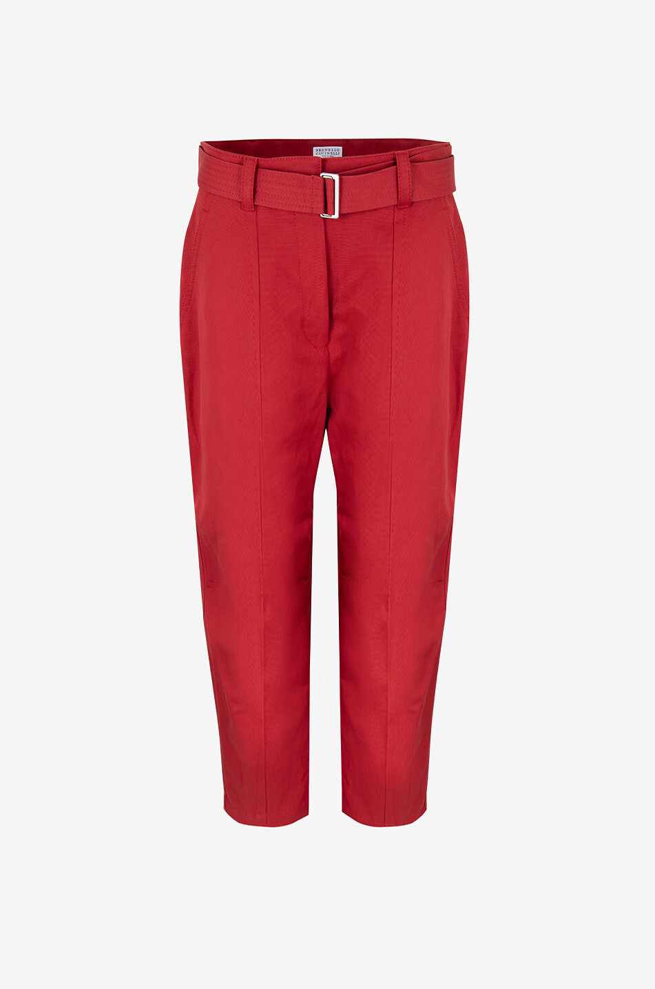 BRUNELLO CUCINELLI Baumwoll- und Leinen-Karottenhose mit hoher Taille und Gürtel Damen ROT 1