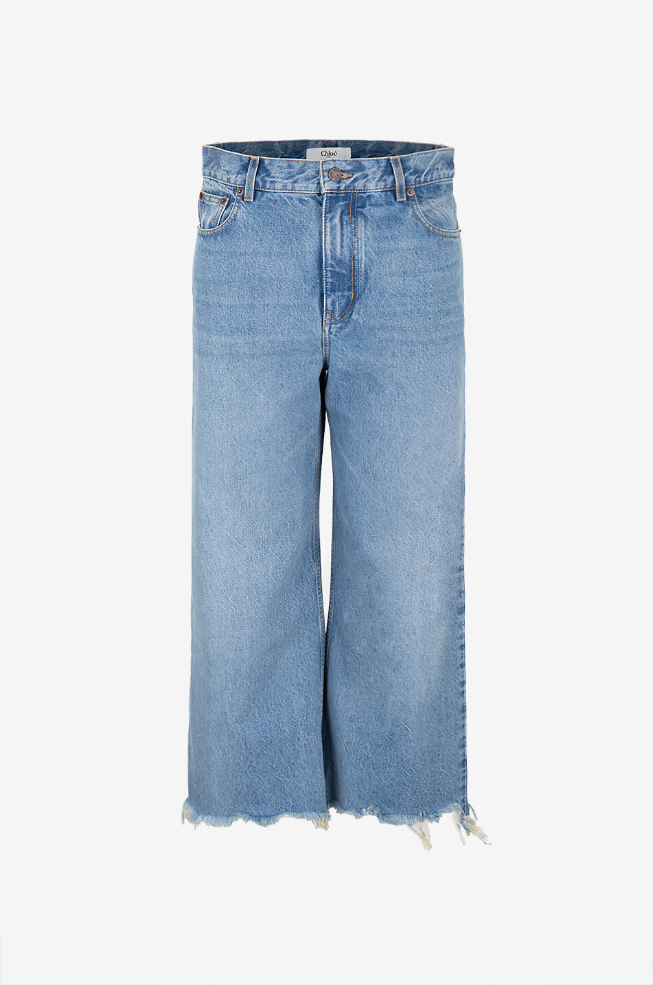 Iced Blue faded frayed cropped wide-leg jeans