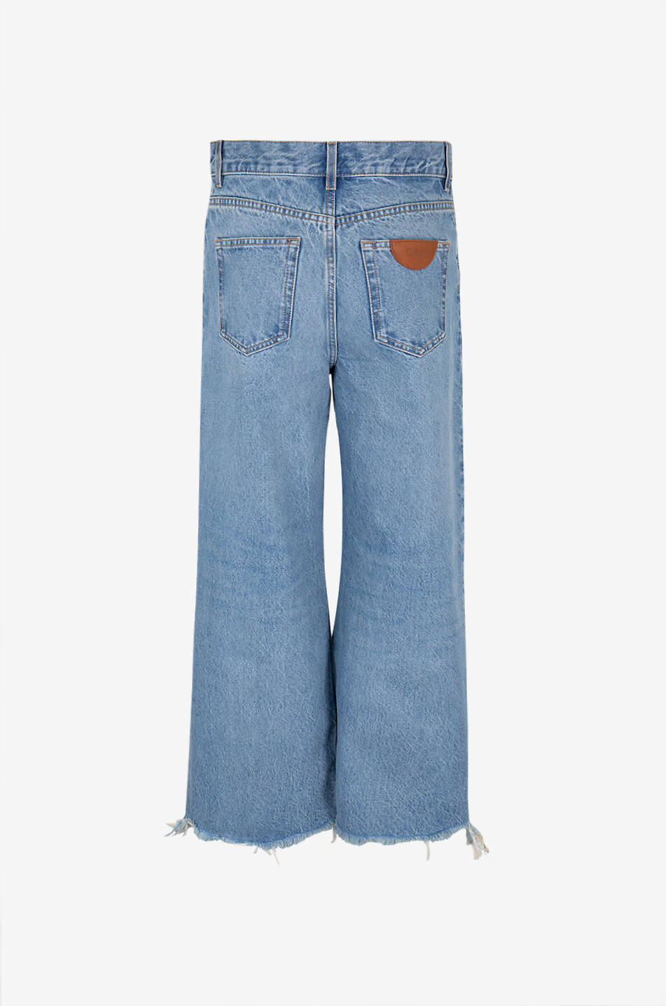 Iced Blue faded frayed cropped wide-leg jeans