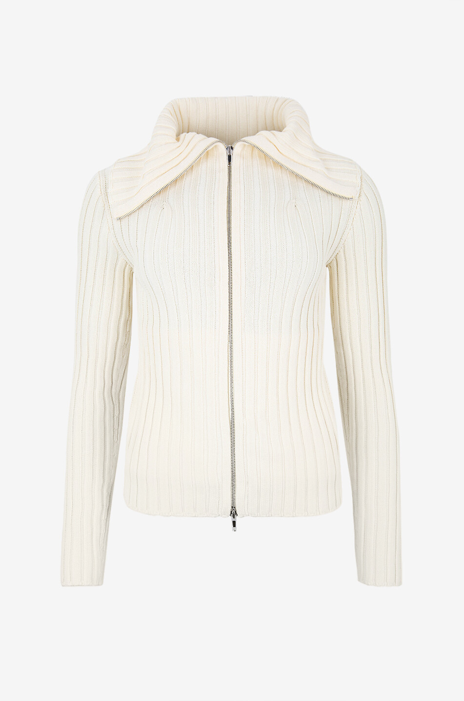 Funnel Neck ribbed fitted full-zip cardigan