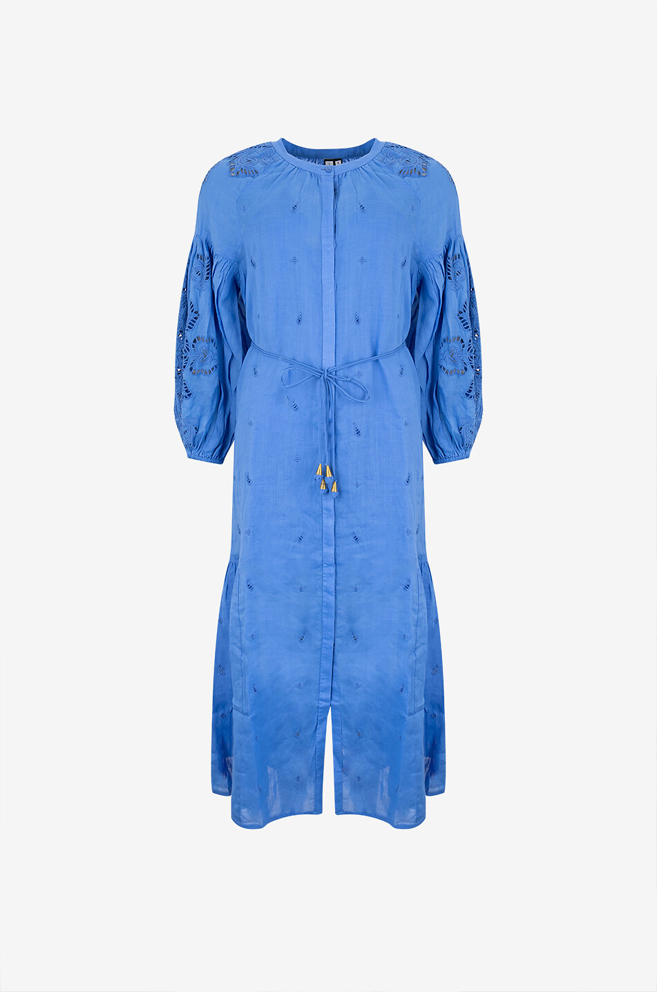SCARLETT POPPIES Liwa embroidered loose ramie midi dress Women BLUE 1