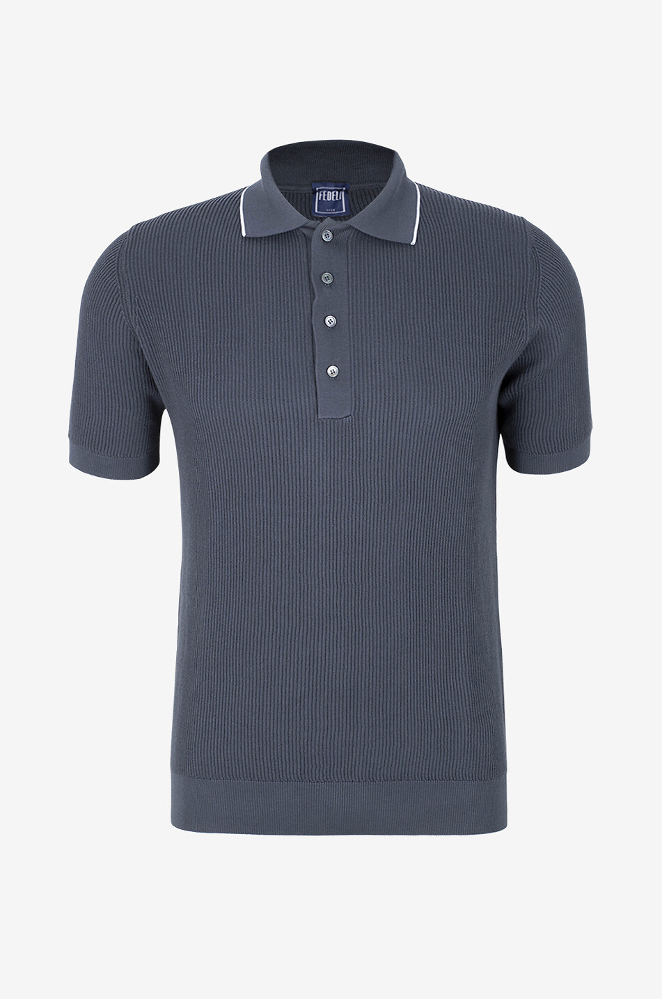 FEDELI Polo à manches courtes en maille côtelée Scott Homme BLEU FONCE 1