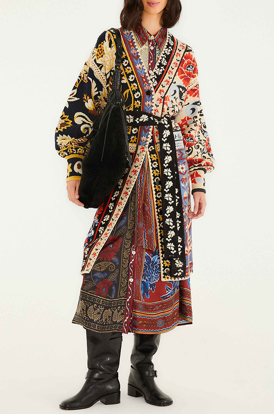 FARM RIO Langer Strickjacke mit Reverskragen Damen BUNT 3