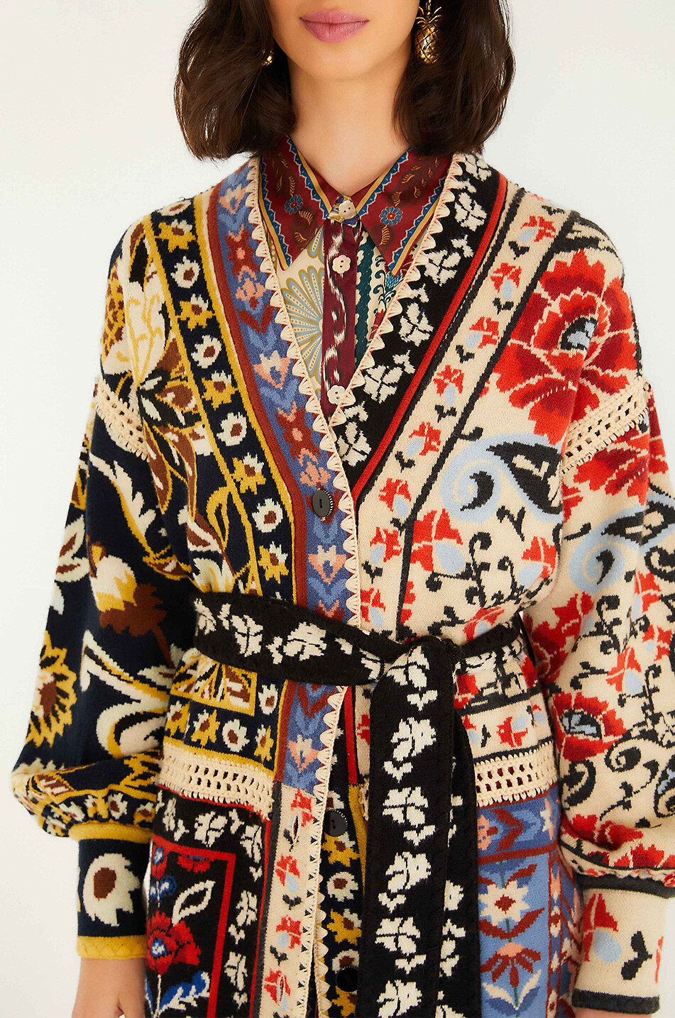 FARM RIO Langer Strickjacke mit Reverskragen Damen BUNT 5