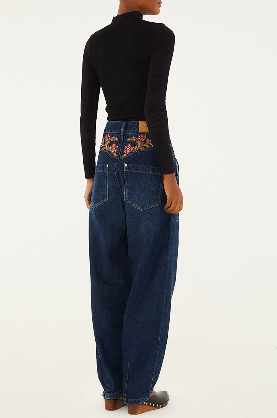 FARM RIO Embroidered floral denim boyfriend jeans Women DARK BLUE 3