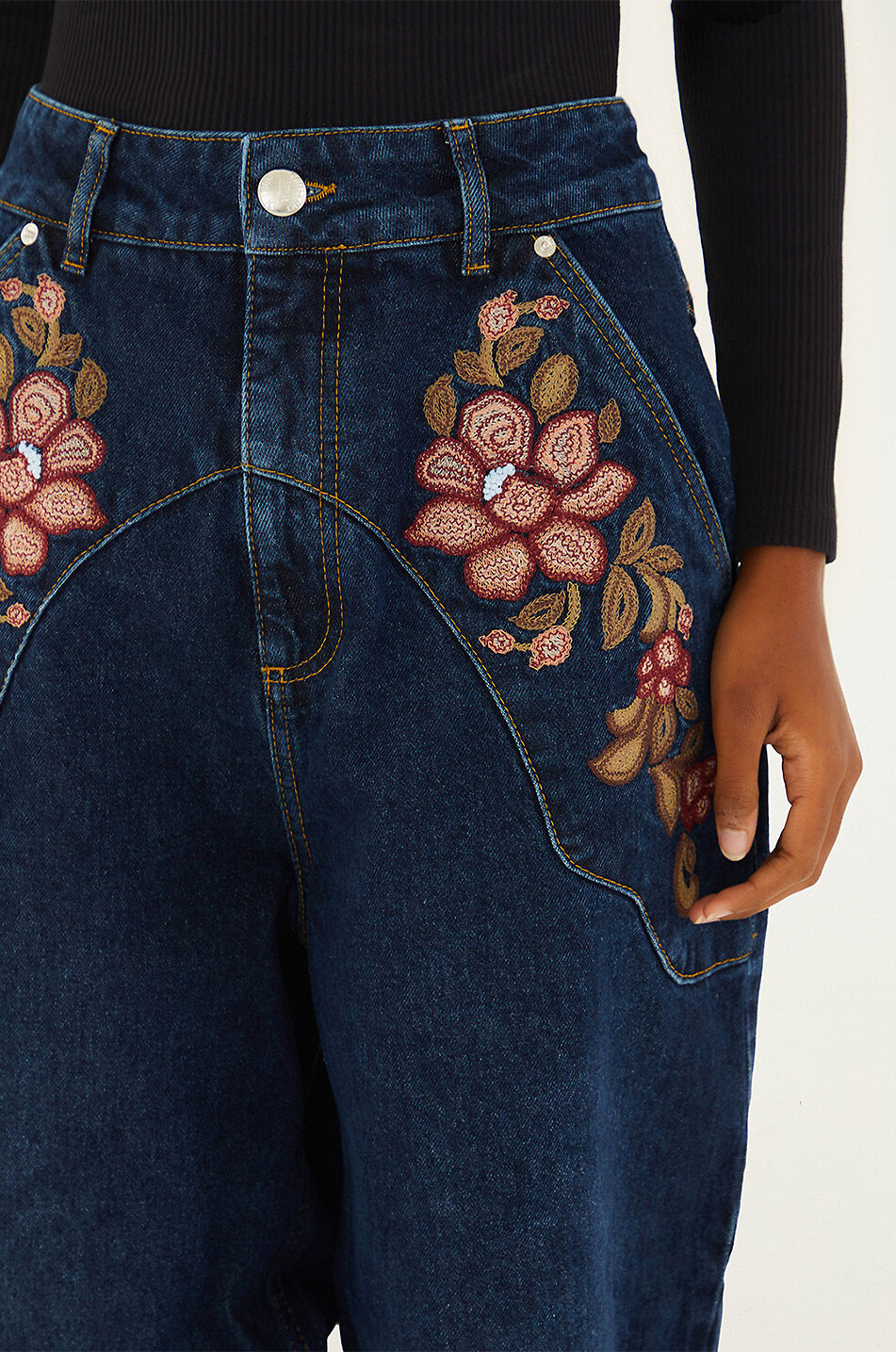 FARM RIO Embroidered floral denim boyfriend jeans Women DARK BLUE 5