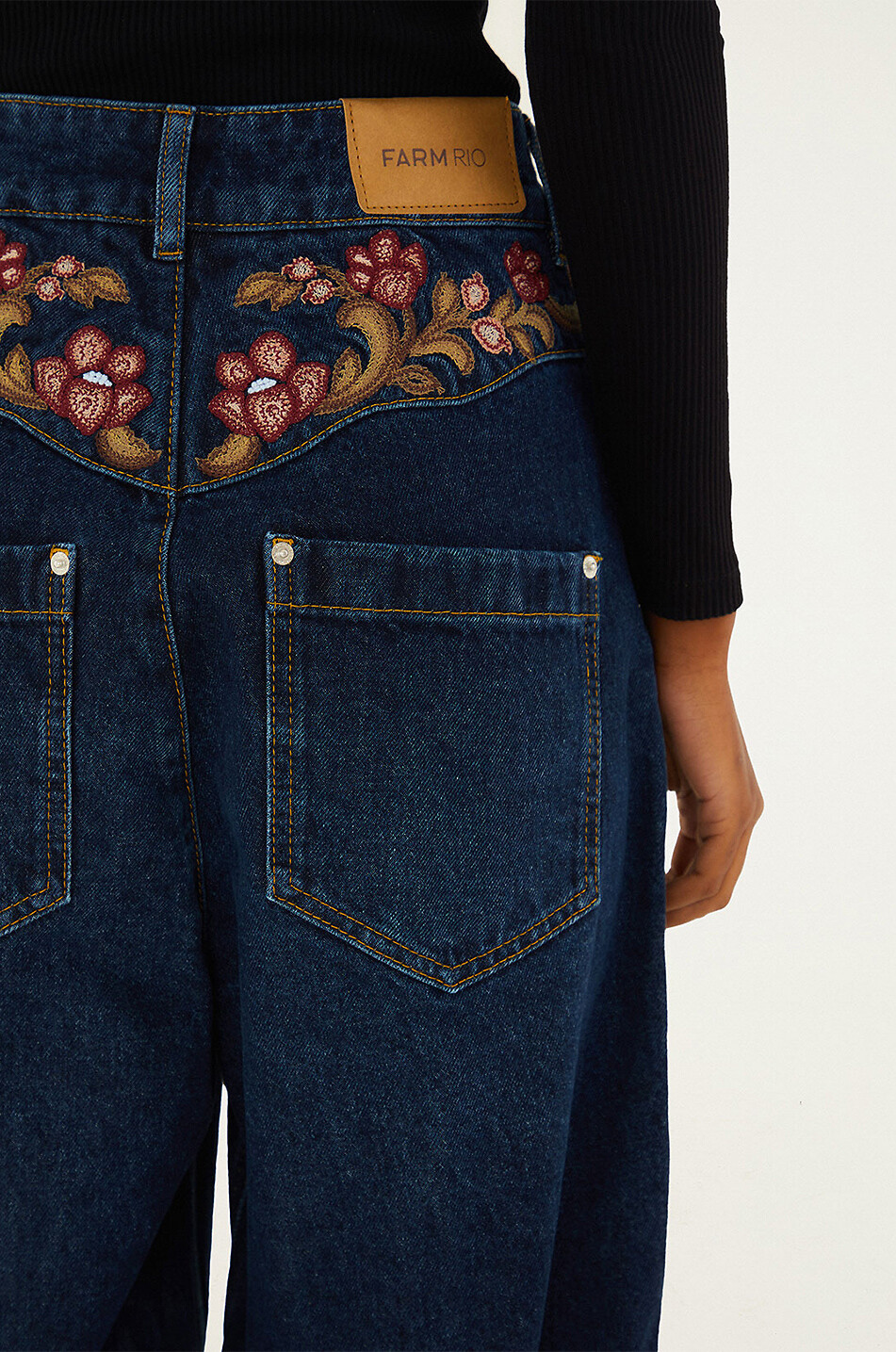 FARM RIO Embroidered floral denim boyfriend jeans Women DARK BLUE 6